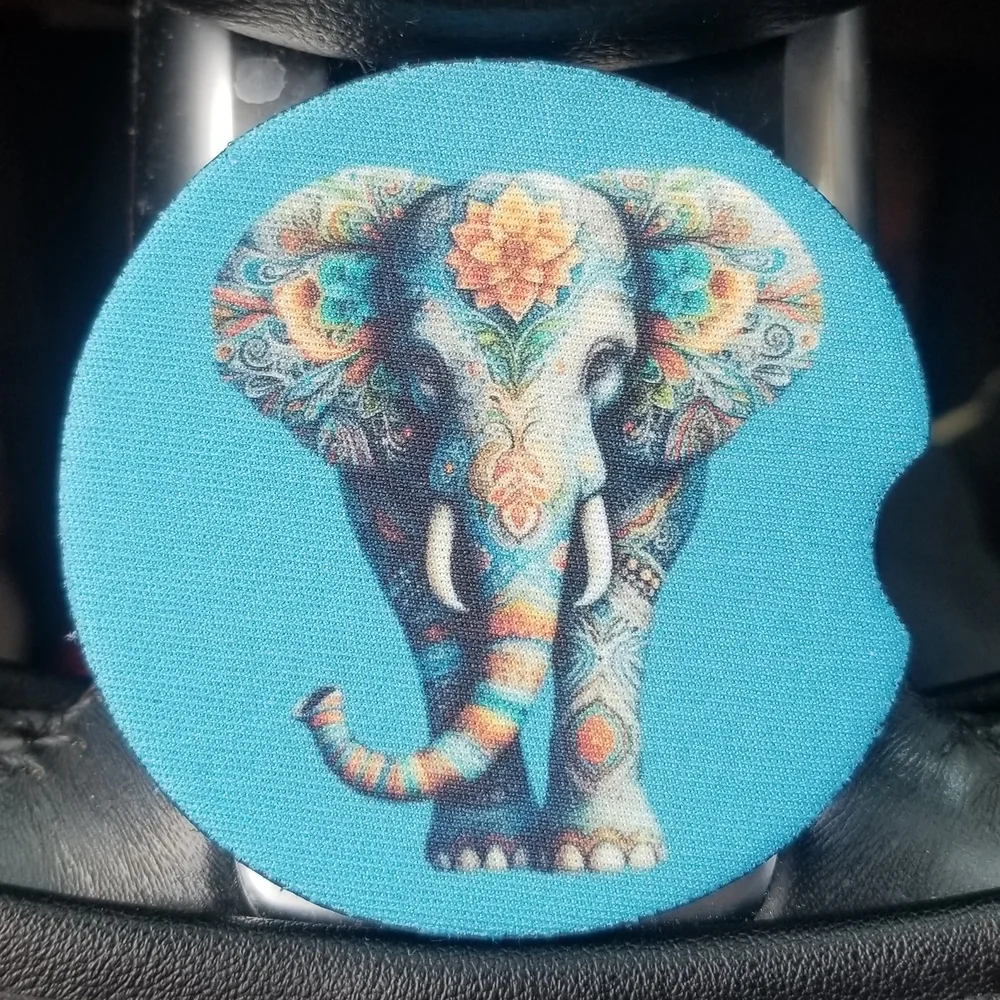 Decorative Elephant Car Coasters - Blue and Orange